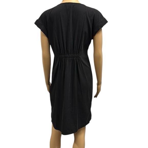 Rock & Republic Black Short Sleeve V Neck Tie Waist Button Up Shirt Dress XS - Picture 3 of 9